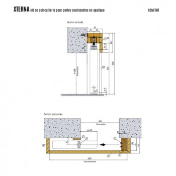 Kit complet Porte coulissante en applique avec FERMETURE décor bois SCRIGNO standard